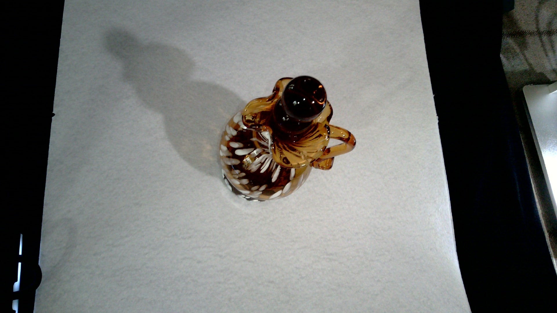 Vintage Cruet Amber Glass with White speckles Matching 3 Bubble Amber Stopper 6 1/2" Tall